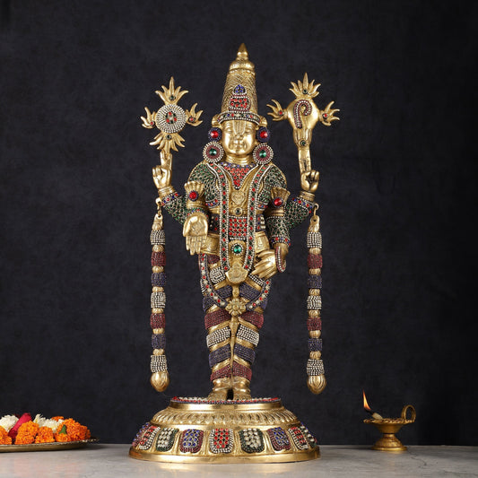 Brass Lord Tirupati Balaji Venkateshwara Swamy idol | 24 inch | 100% Certified Copper & Brass - Sama Homes Idol - Brass Sculpture