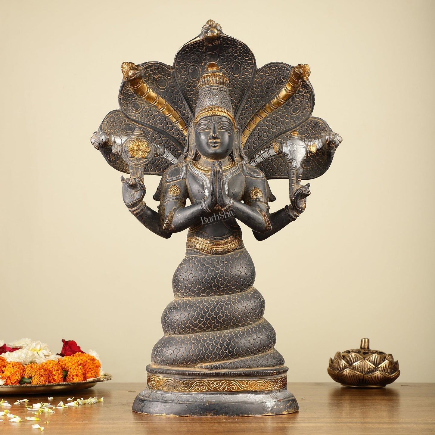 Pure Brass Antique Sand Finish Patanjali Statue 15" - Sama Homes Idol - Brass Sculpture