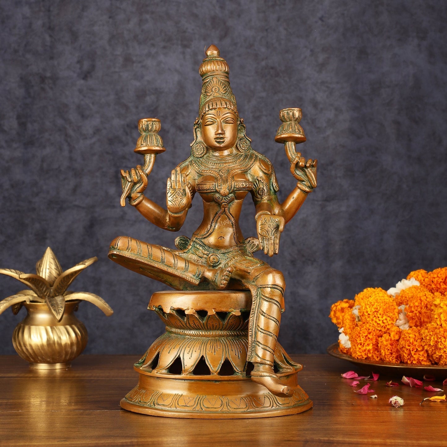 Vintage Brass Lakshmi Idol - 12" Divine Sculpture - Sama Homes Idol - Brass Sculpture