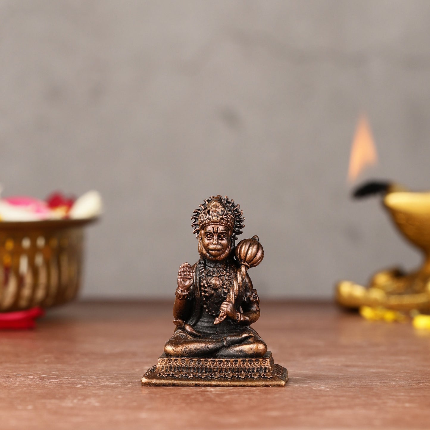 Blessing Hanuman Idol: Pure Copper | 2" | 100% Certified Copper & Brass - Sama Homes Idol - Brass Sculpture