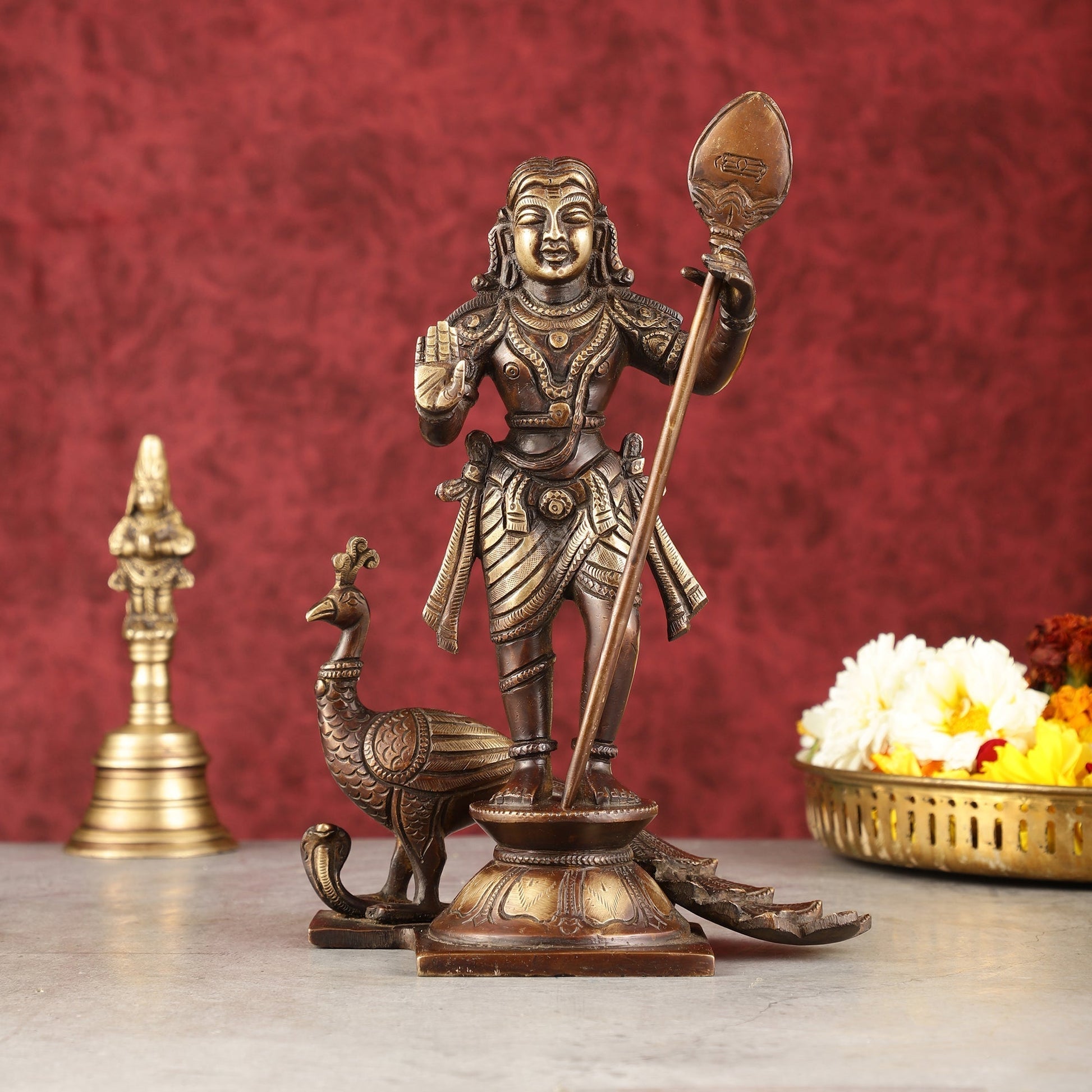 Pure Superfine Brass Raja Murugan Kumaraswamy Idol - 8.75" antique chola - Sama Homes Idol - Brass Sculpture - Eco-friendly - Sama Homes