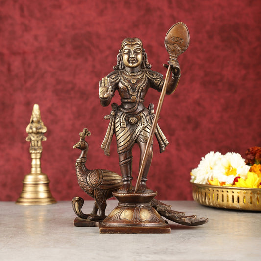 Pure Superfine Brass Raja Murugan Kumaraswamy Idol - 8.75" antique chola - Sama Homes Idol - Brass Sculpture