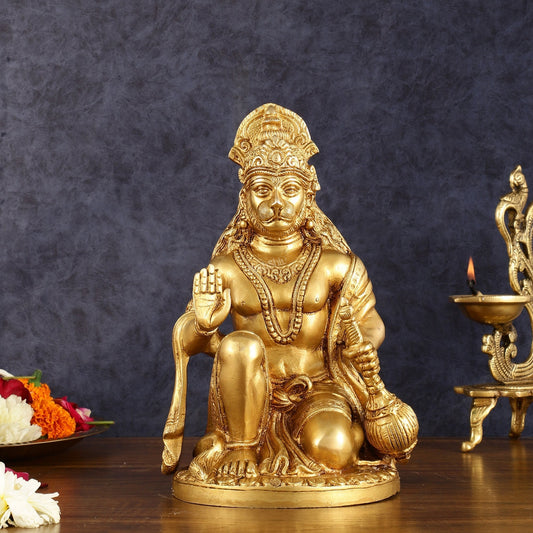Pure Brass Lord Hanuman idol 9 inch - Sama Homes Idol - Brass Sculpture