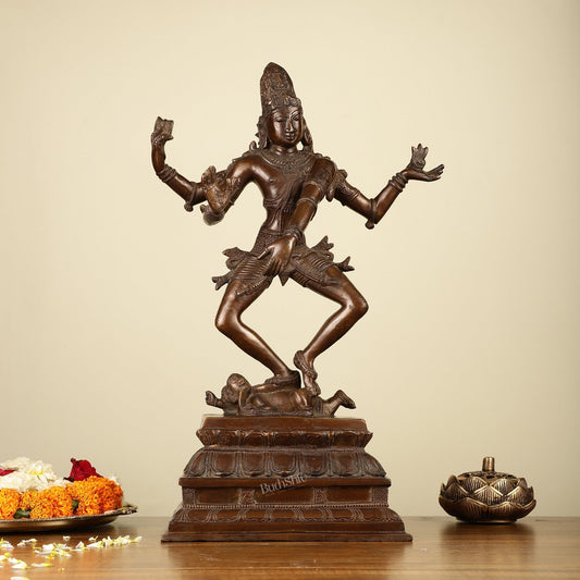 Exquisite 16-inch Brass Dancing Lord Shiva Statue - Sama Homes Idol - Brass Sculpture