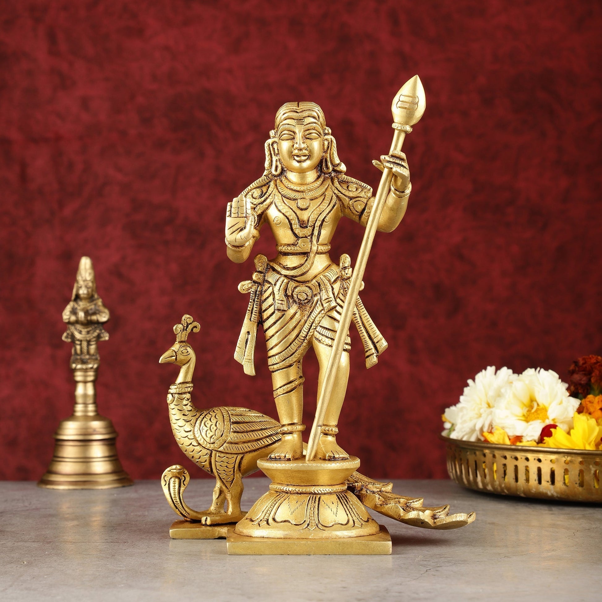 Pure Superfine Brass Raja Murugan Kumaraswamy Idol - 8.75" - Sama Homes Idol - Brass Sculpture - Eco-friendly - Sama Homes