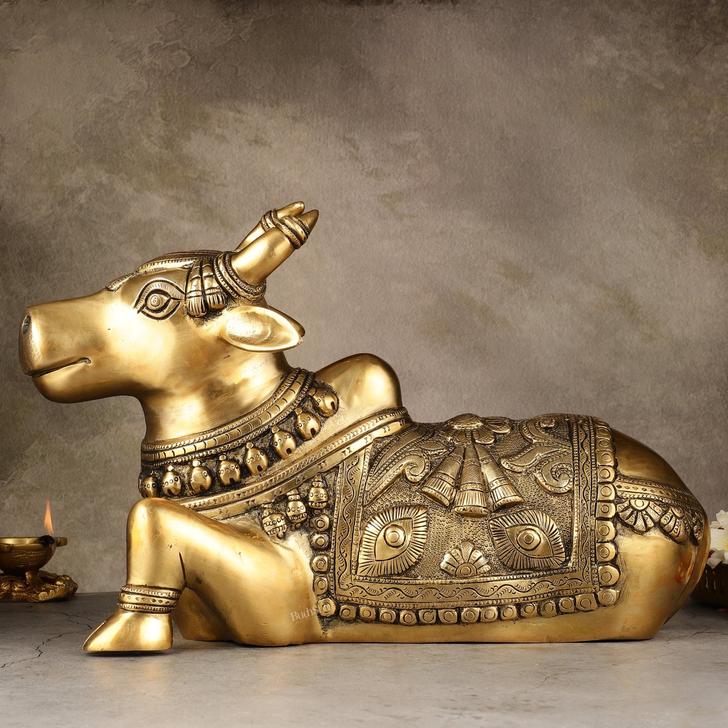 Pure Brass Superfine Nandi Statue with Enhanced Carvings - 16" - Sama Homes Idol - Brass Sculpture