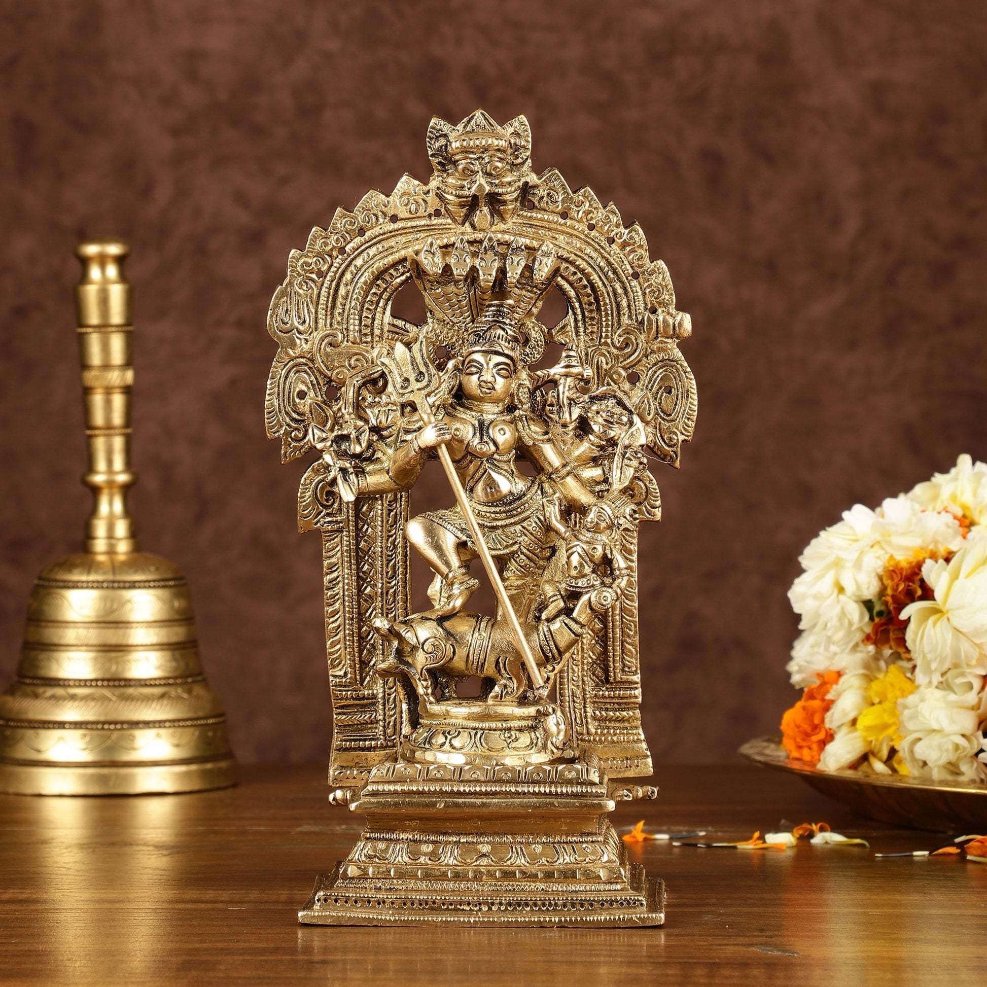 Brass Superfine Mahisasur Mardini Durga Devi Idol | 8 inch - Sama Homes Idol - Brass Sculpture - Eco-friendly - Sama Homes