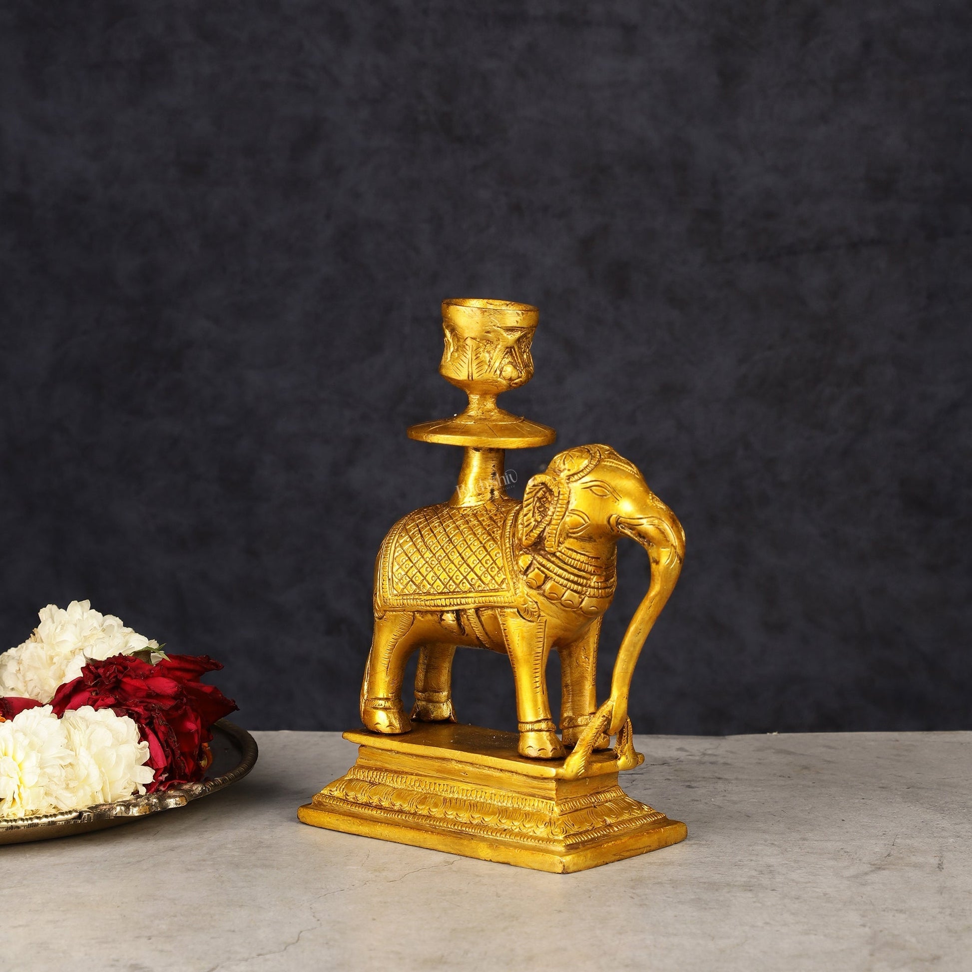 Pure Brass Elephant Candle Holder - Elegant and Decorative - Sama Homes Idol - Brass Sculpture - Eco-friendly - Sama Homes