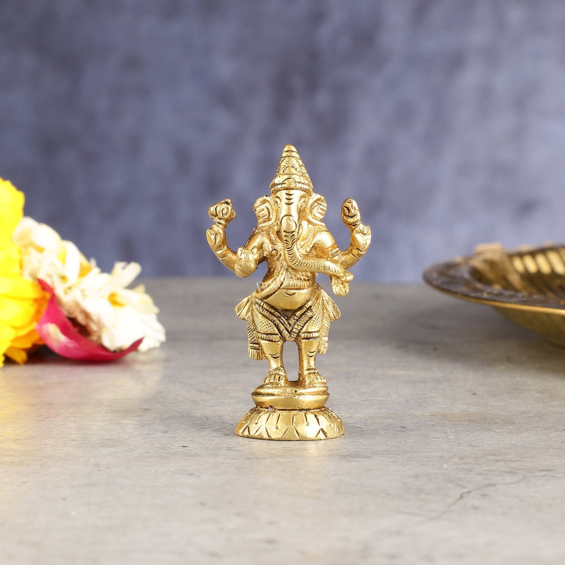 Brass standing ganesha miniature idol 3 inch | 100% Certified Copper & Brass - Sama Homes Idol - Brass Sculpture - Eco-friendly - Sama Homes