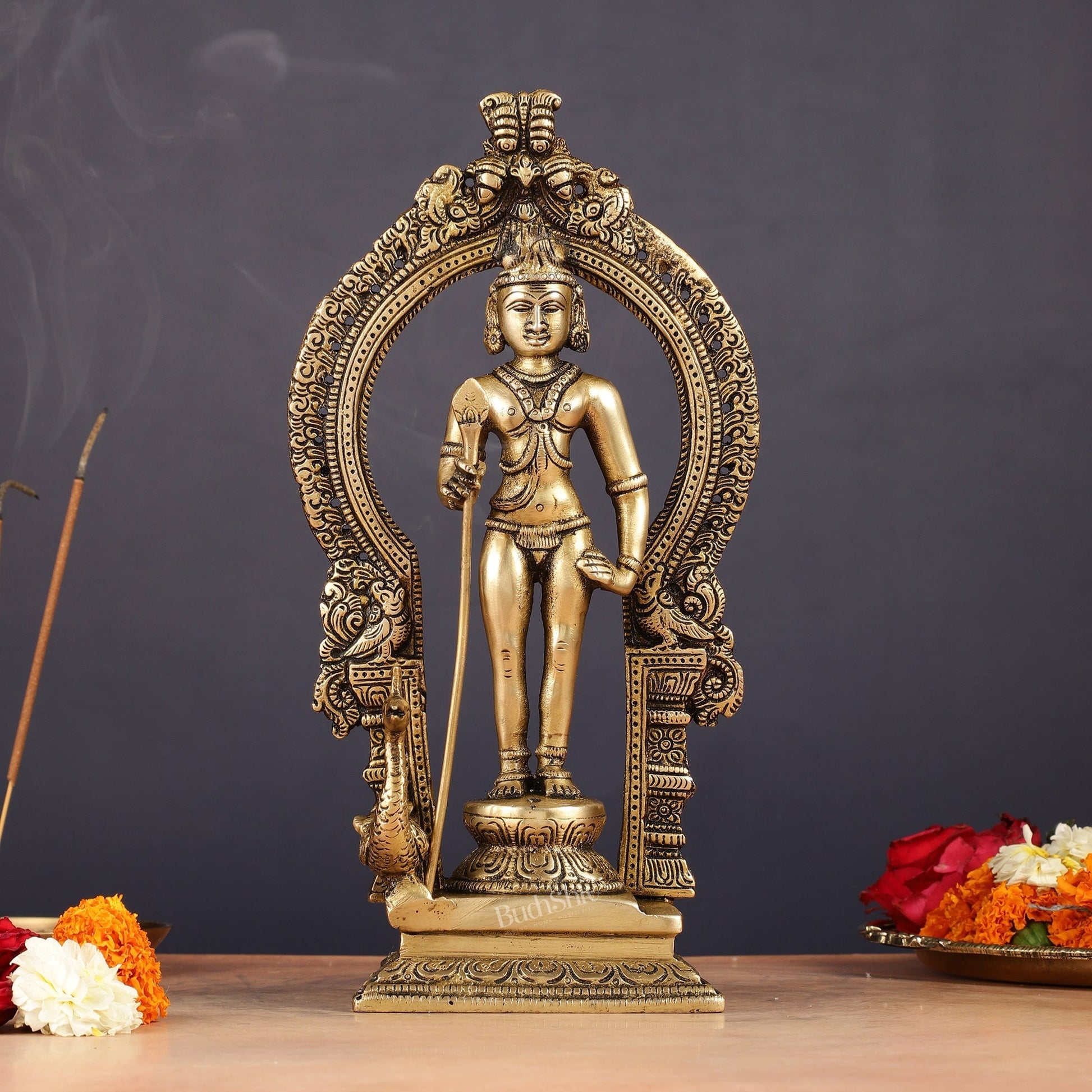 Brass Lord Murugan Kartikeya with Frame Idol - 9.5" | 100% Certified Copper & Brass - Sama Homes Idol - Brass Sculpture - Eco-friendly - Sama Homes