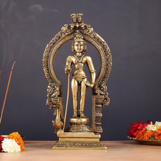 Brass Lord Murugan Kartikeya with Frame Idol - 9.5" | 100% Certified Copper & Brass - Sama Homes Idol - Brass Sculpture