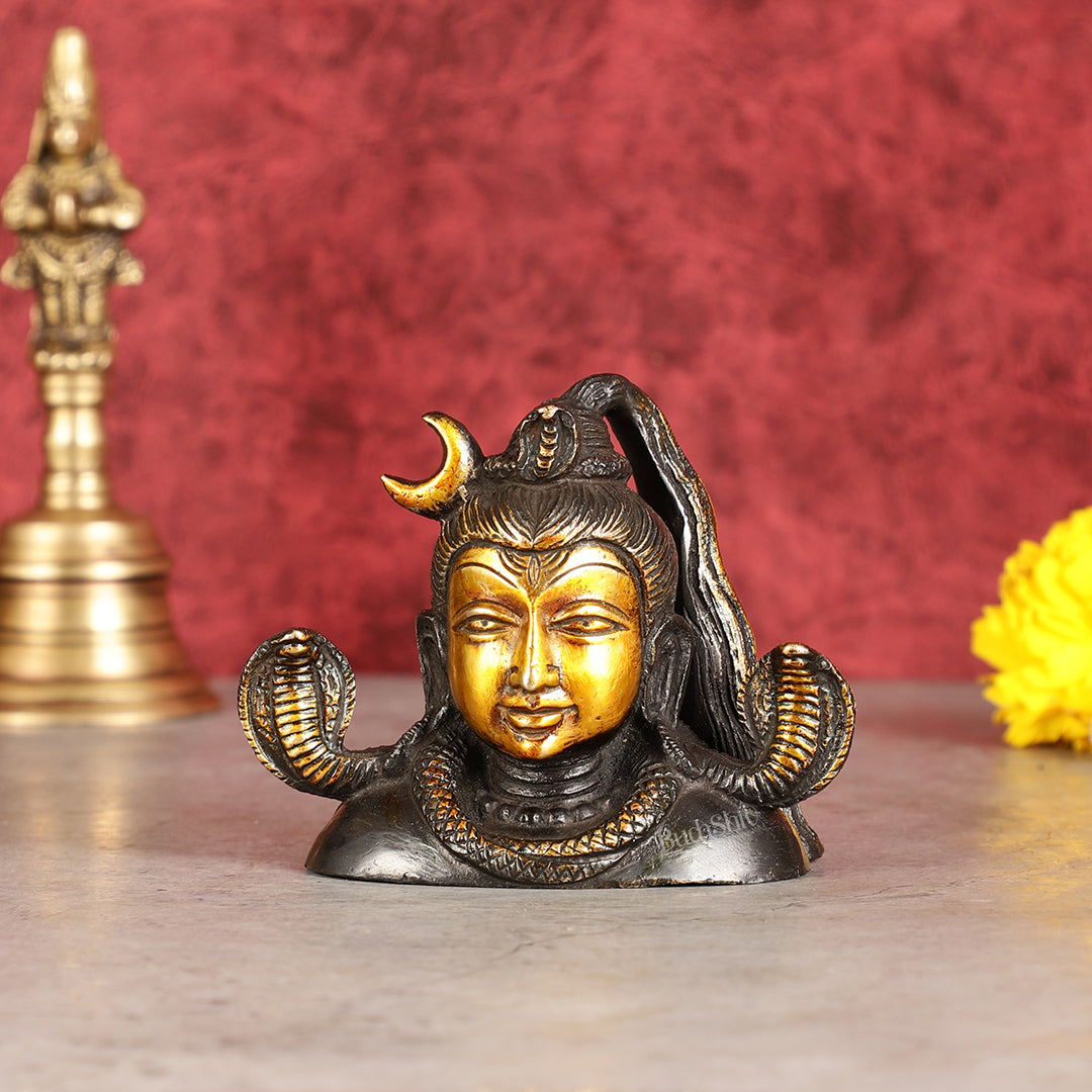 Brass Shiva Bust Face Idol - 4-inch (black antique) | 100% Certified Copper & Brass - Sama Homes Idol - Brass Sculpture - Eco-friendly - Sama Homes