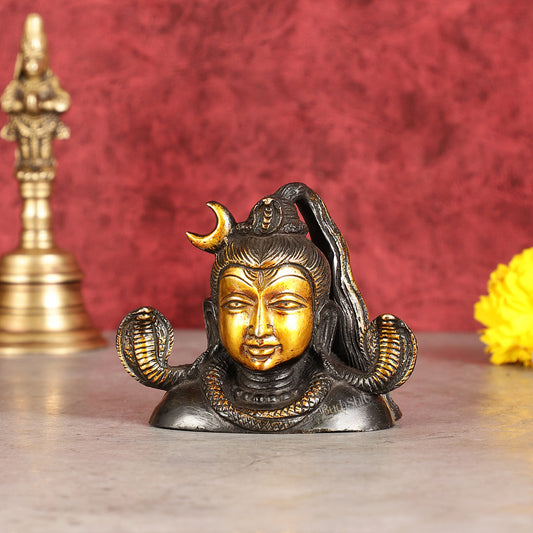 Brass Shiva Bust Face Idol - 4-inch (black antique) | 100% Certified Copper & Brass - Sama Homes Idol - Brass Sculpture