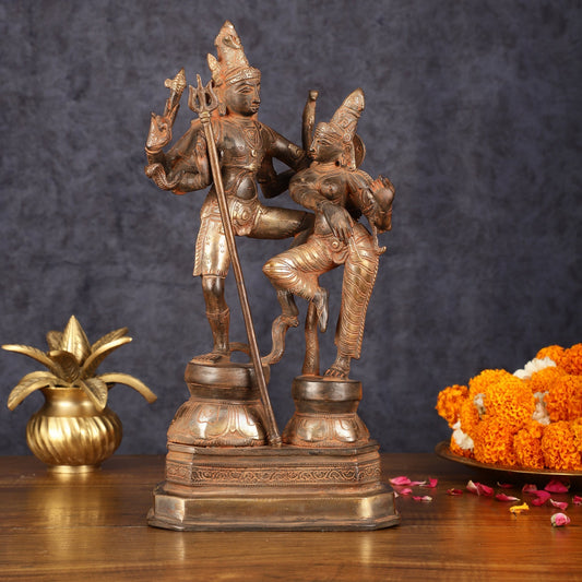 Vintage Brass Shiva Parvati Dancing Idols - 12.5" Sand Finish Patina - Sama Homes Idol - Brass Sculpture