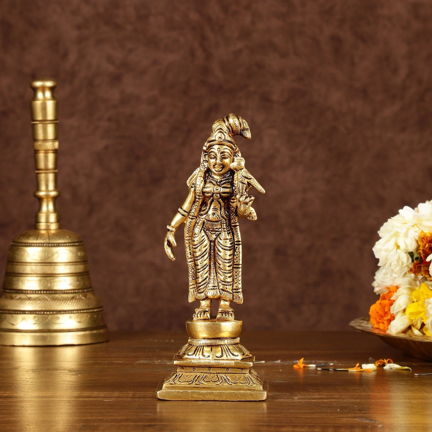 Exquisite Brass Superfine Goddess Andal/godadevi Statue | 6" Height | - Sama Homes Idol - Brass Sculpture