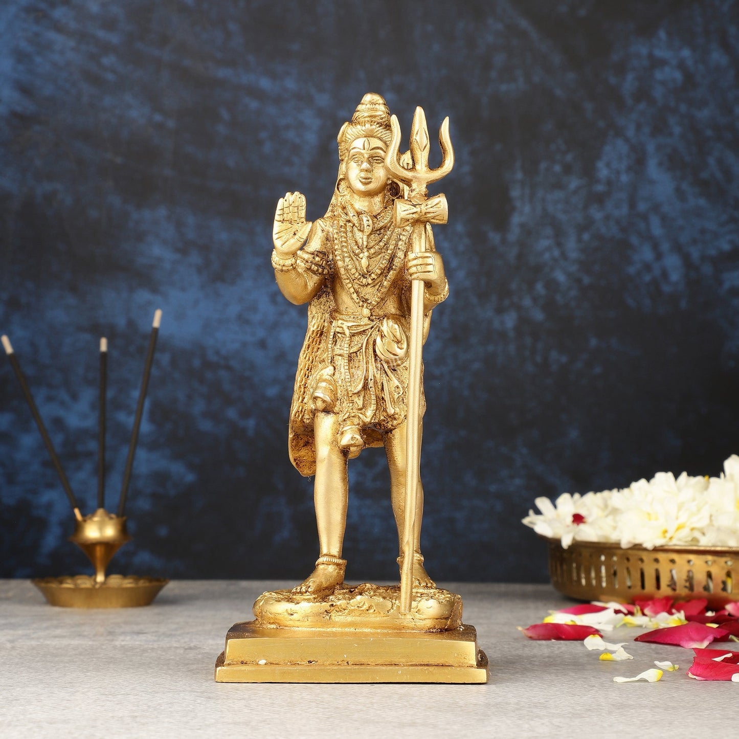 Pure Brass Standing Lord Shiva Statue - 8.5" - Sama Homes Idol - Brass Sculpture