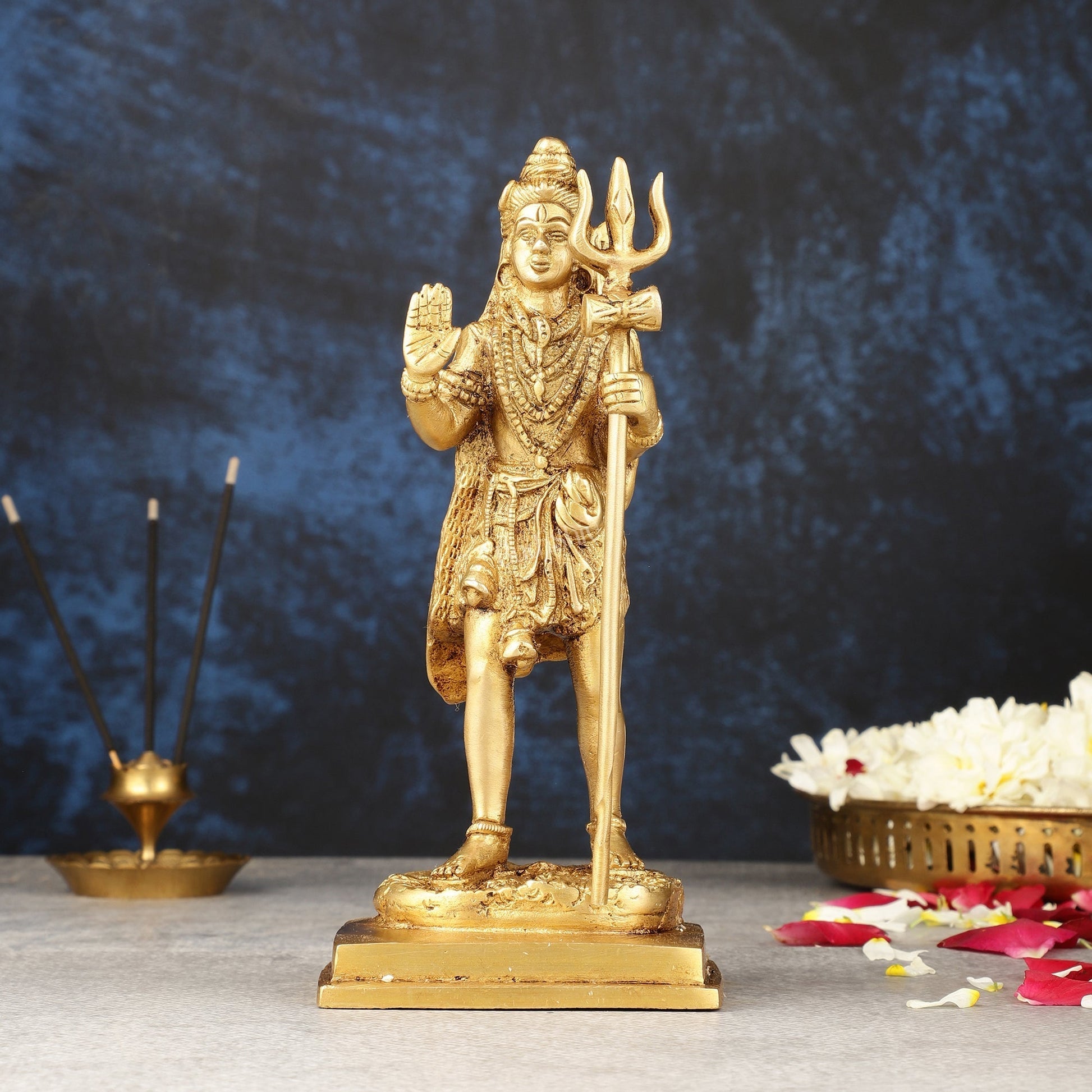 Pure Brass Standing Lord Shiva Statue - 8.5" - Sama Homes Idol - Brass Sculpture - Eco-friendly - Sama Homes