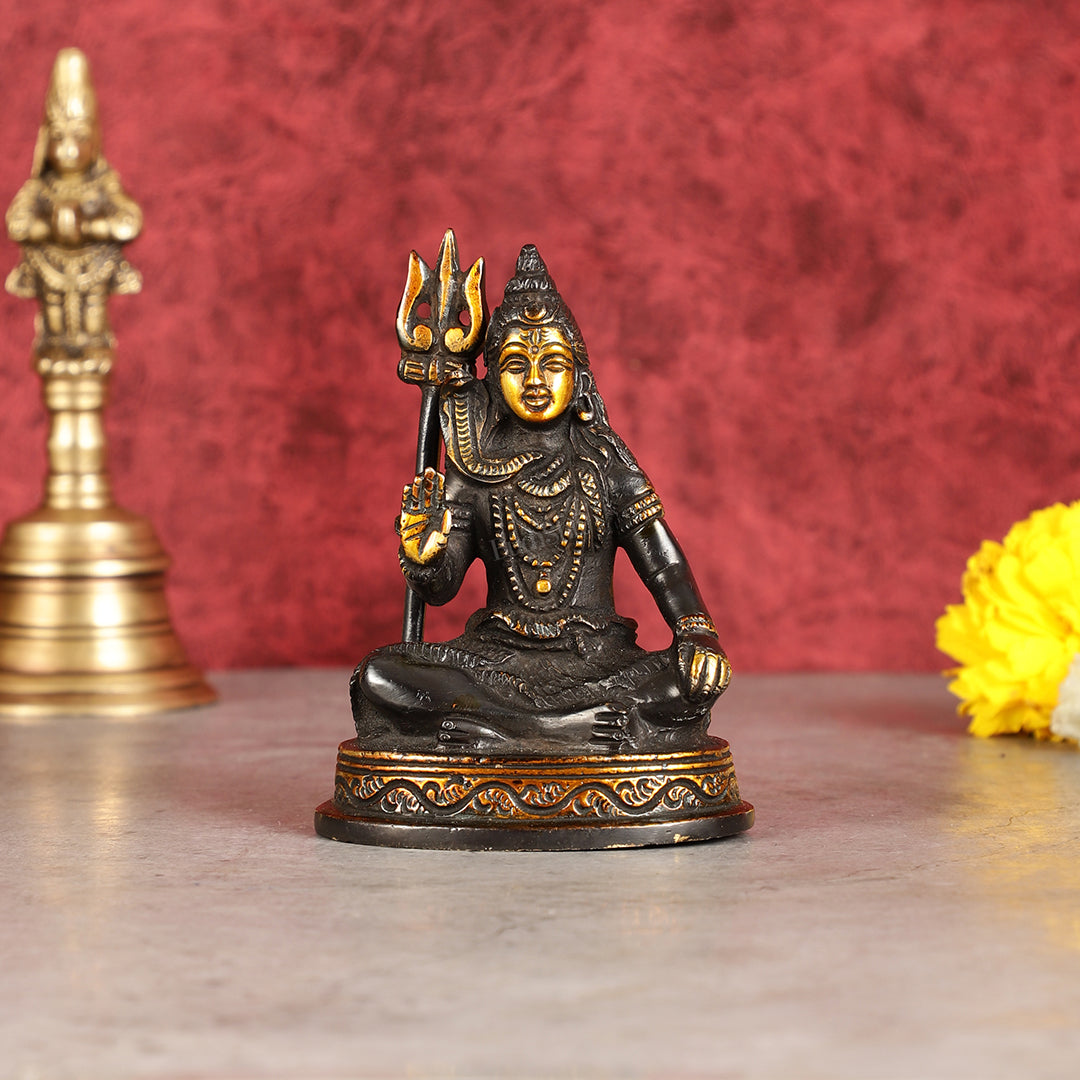 Pure Brass Sitting Lord Shiva Idol - 6" - Sama Homes Idol - Brass Sculpture - Eco-friendly - Sama Homes