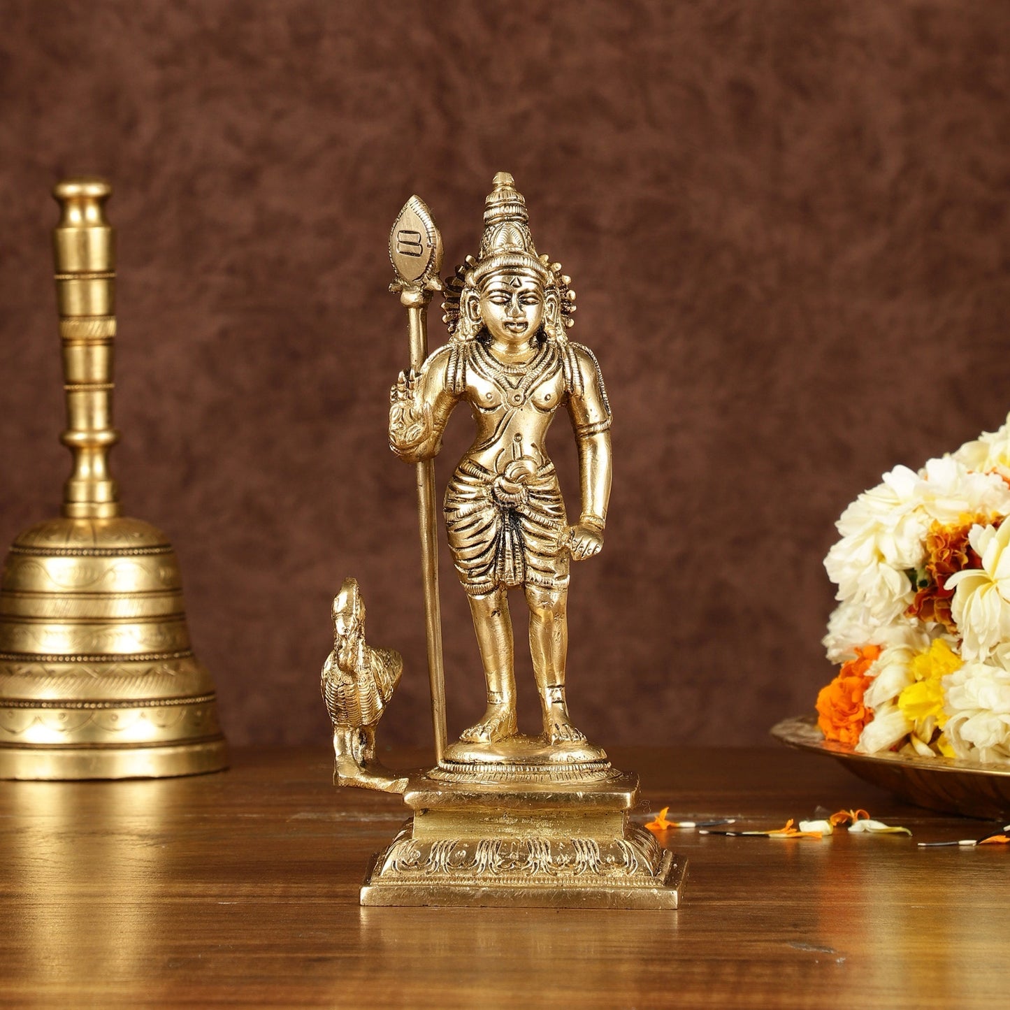 Pure Brass Superfine Lord Murugan Kartikeya Idol Height: 7 inch - Sama Homes Idol - Brass Sculpture