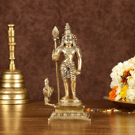 Pure Brass Superfine Lord Murugan Kartikeya Idol Height: 7 inch - Sama Homes Idol - Brass Sculpture