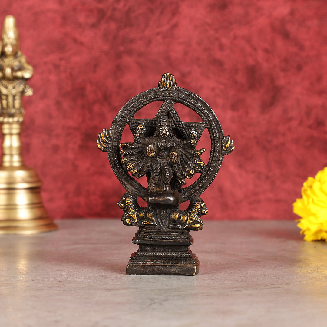 Brass Sudharashna Chakara Vishnu and Narsimha Chakrathazhwar 4" black | 100% Certified Copper & Brass - Sama Homes Idol - Brass Sculpture