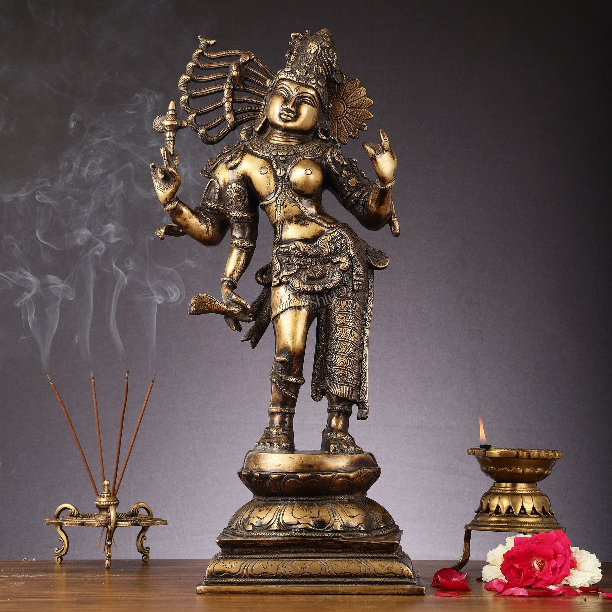Pure Brass Antique Tone Ardhanarishwara Statue - 20 inch - Sama Homes Idol - Brass Sculpture - Eco-friendly - Sama Homes