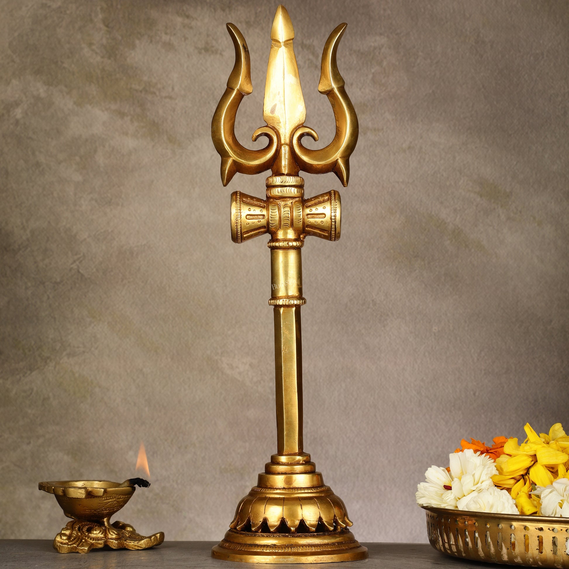 Brass Lord Shiva Trishul Standing Accent - 13.5" | 100% Certified Copper & Brass - Sama Homes Idol - Brass Sculpture - Eco-friendly - Sama Homes
