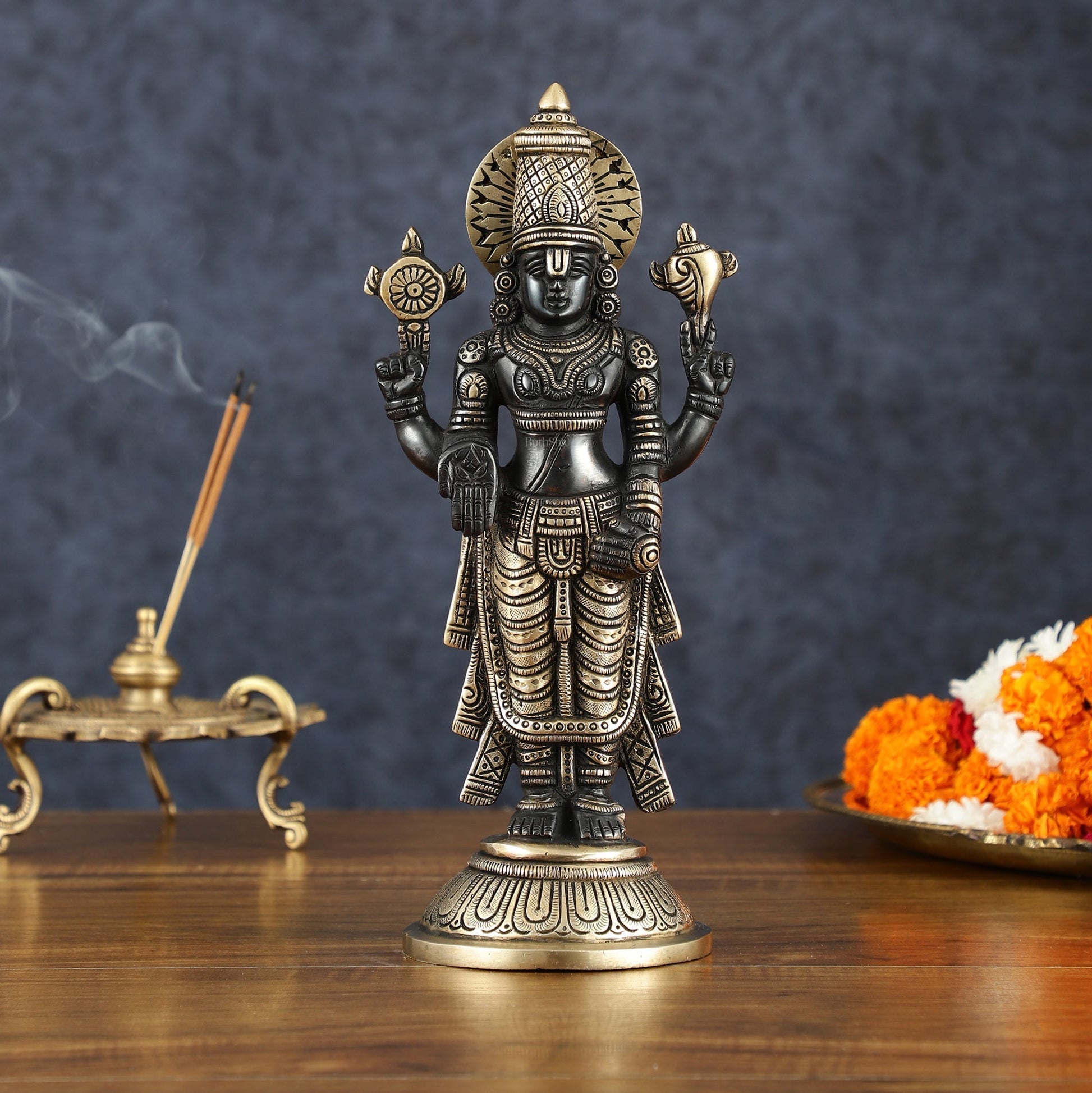 Exquisite Pure Brass Black Tirupati Balaji Statue - 10.5" Tall | Handcrafted Perfection - Sama Homes Idol - Brass Sculpture - Eco-friendly - Sama Homes