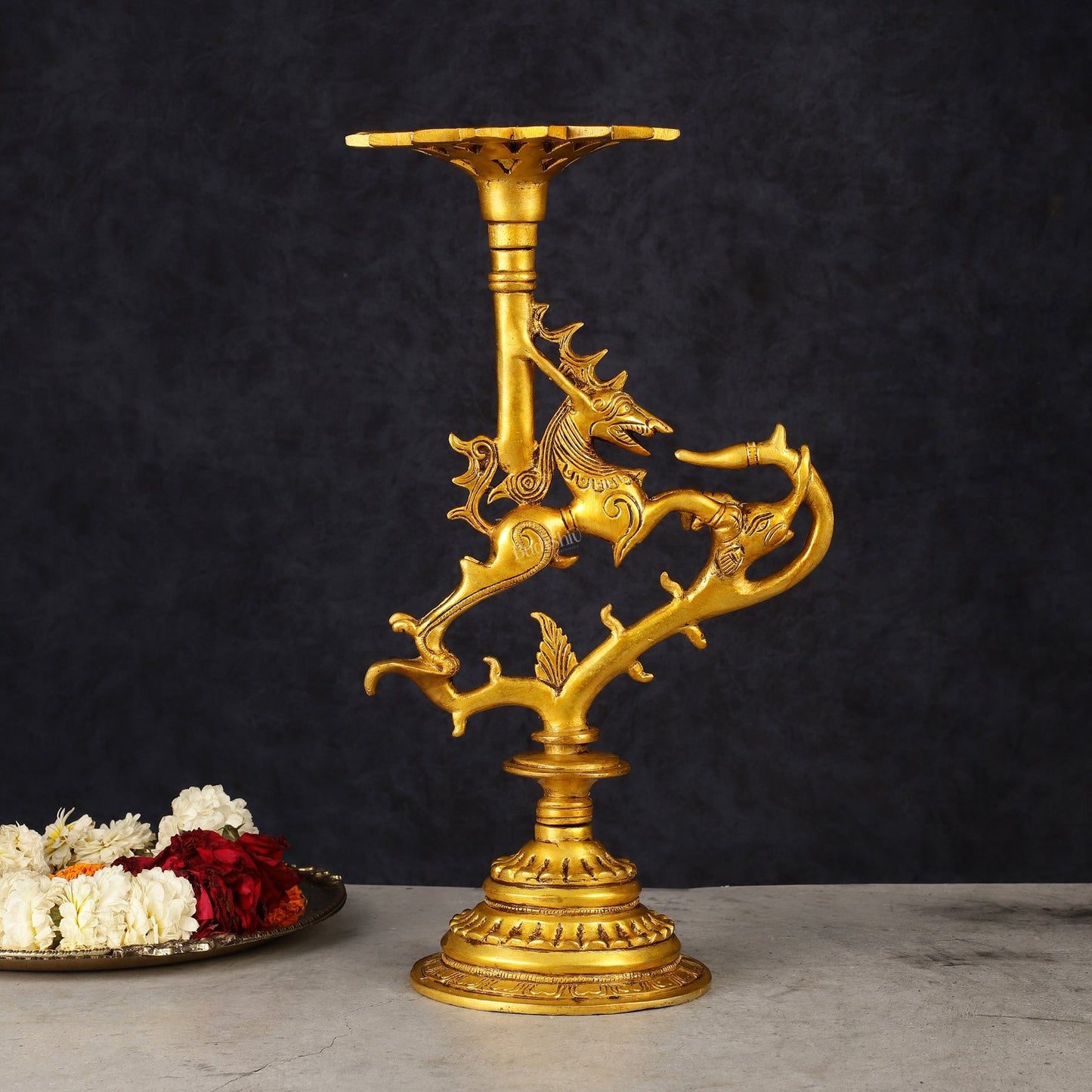 Pure Brass Yali Candle Holder 9" - Sama Homes Idol - Brass Sculpture