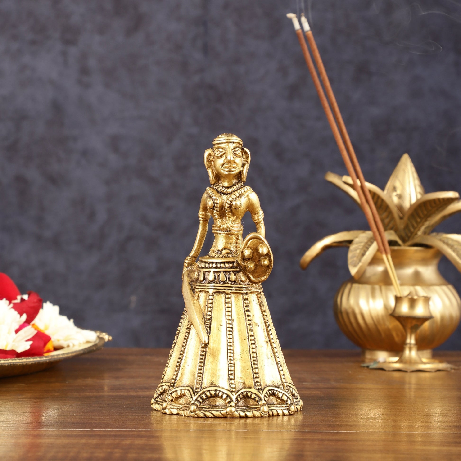 Pure Brass Unique Tribal Bell - 5.5" Height - Eco-friendly - Sama Homes