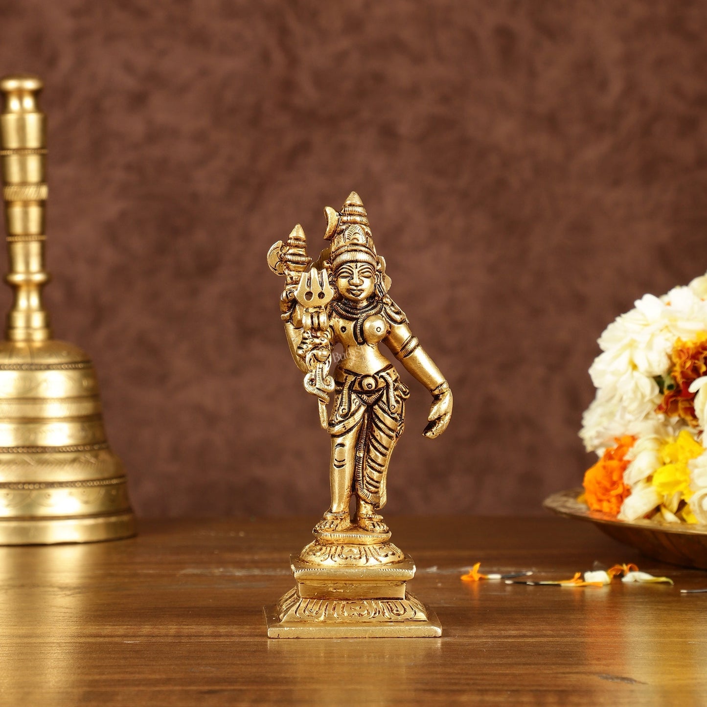 Brass Small Ardhanarishwara Shiv Shakti Idol | Height: 5 inch | 100% Certified Copper & Brass - Sama Homes Idol - Brass Sculpture