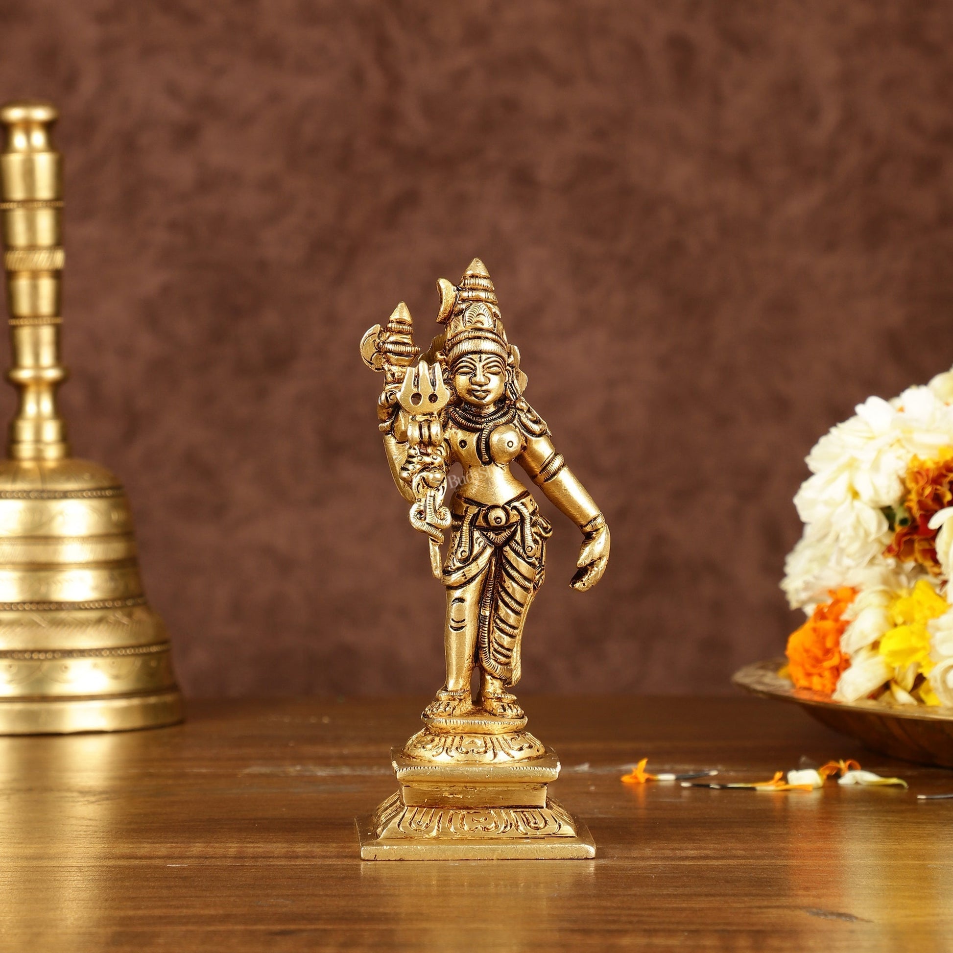 Brass Small Ardhanarishwara Shiv Shakti Idol | Height: 5 inch | 100% Certified Copper & Brass - Sama Homes Idol - Brass Sculpture - Eco-friendly - Sama Homes