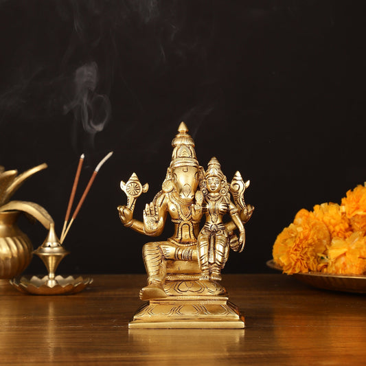 Exquisite Brass Hayagriva Lakshmi Statue - 6" Divine Craftsmanship - Sama Homes Idol - Brass Sculpture