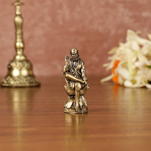 Pure Brass Superfine Miniature Sai Baba Idol - Intricately Carved - 2" Tall - Sama Homes Idol - Brass Sculpture