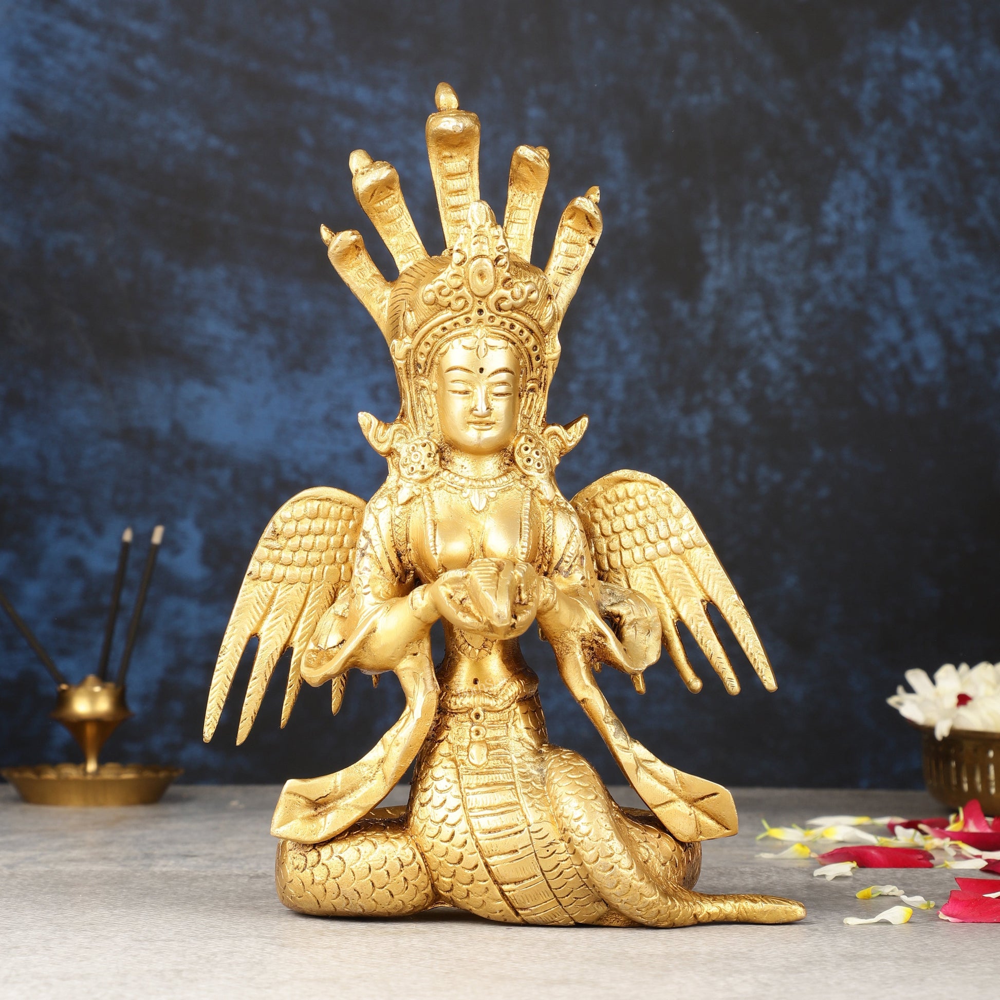 Pure Brass Nagakanya Idol 8.5" - Sama Homes Idol - Brass Sculpture - Eco-friendly - Sama Homes
