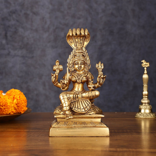 Brass Anglamam Mariamman Goddess Statue - 6" Height, Hindu Deity of Rain | 100% Certified Copper & Brass - Sama Homes Idol - Brass Sculpture