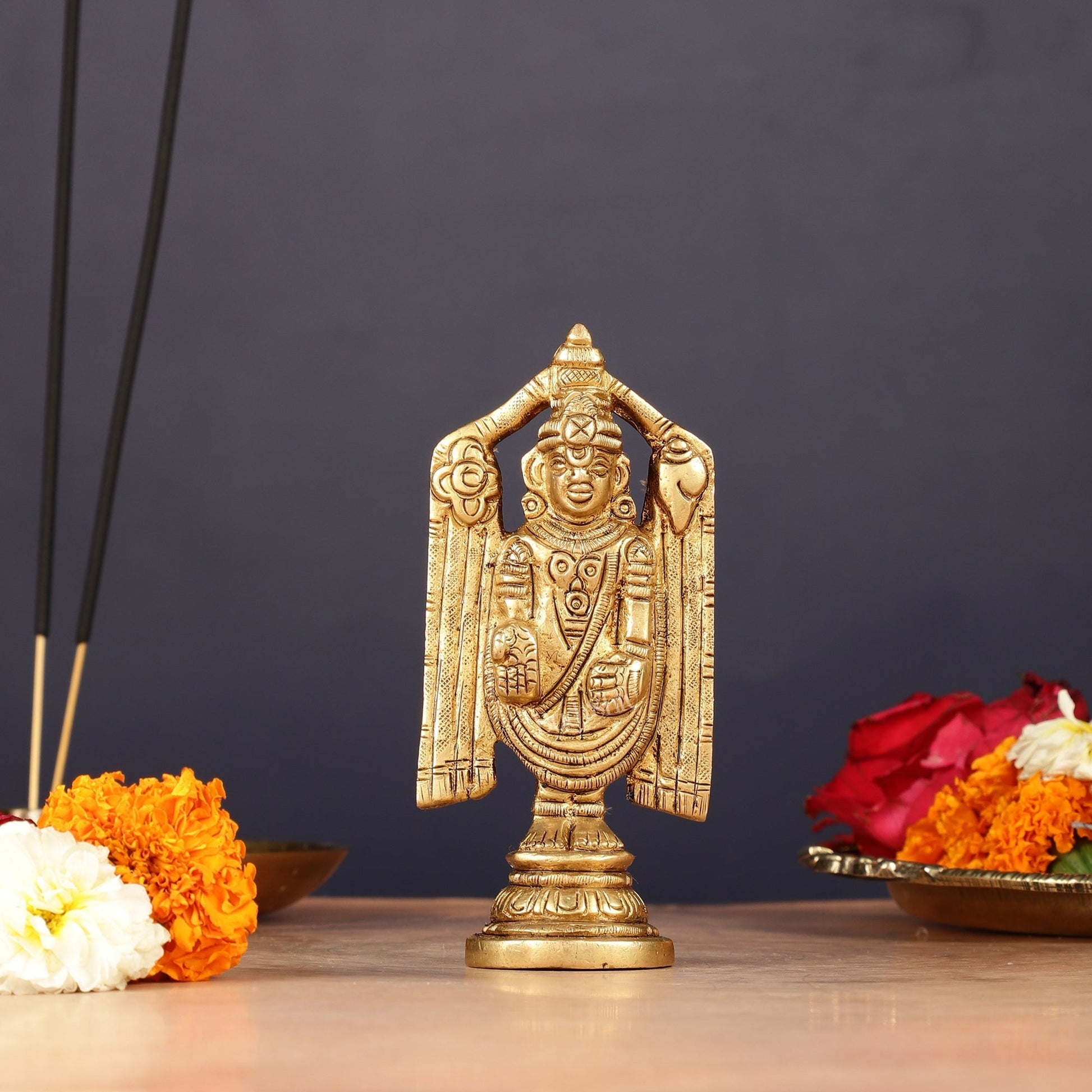 Pure Brass Small Tirupati Balaji Statue 4" - Sama Homes Idol - Brass Sculpture - Eco-friendly - Sama Homes