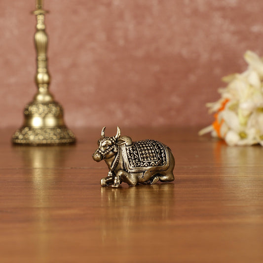 Brass Tiny Miniature Nandi Idol - 1" Tall - Sama Homes Idol - Brass Sculpture