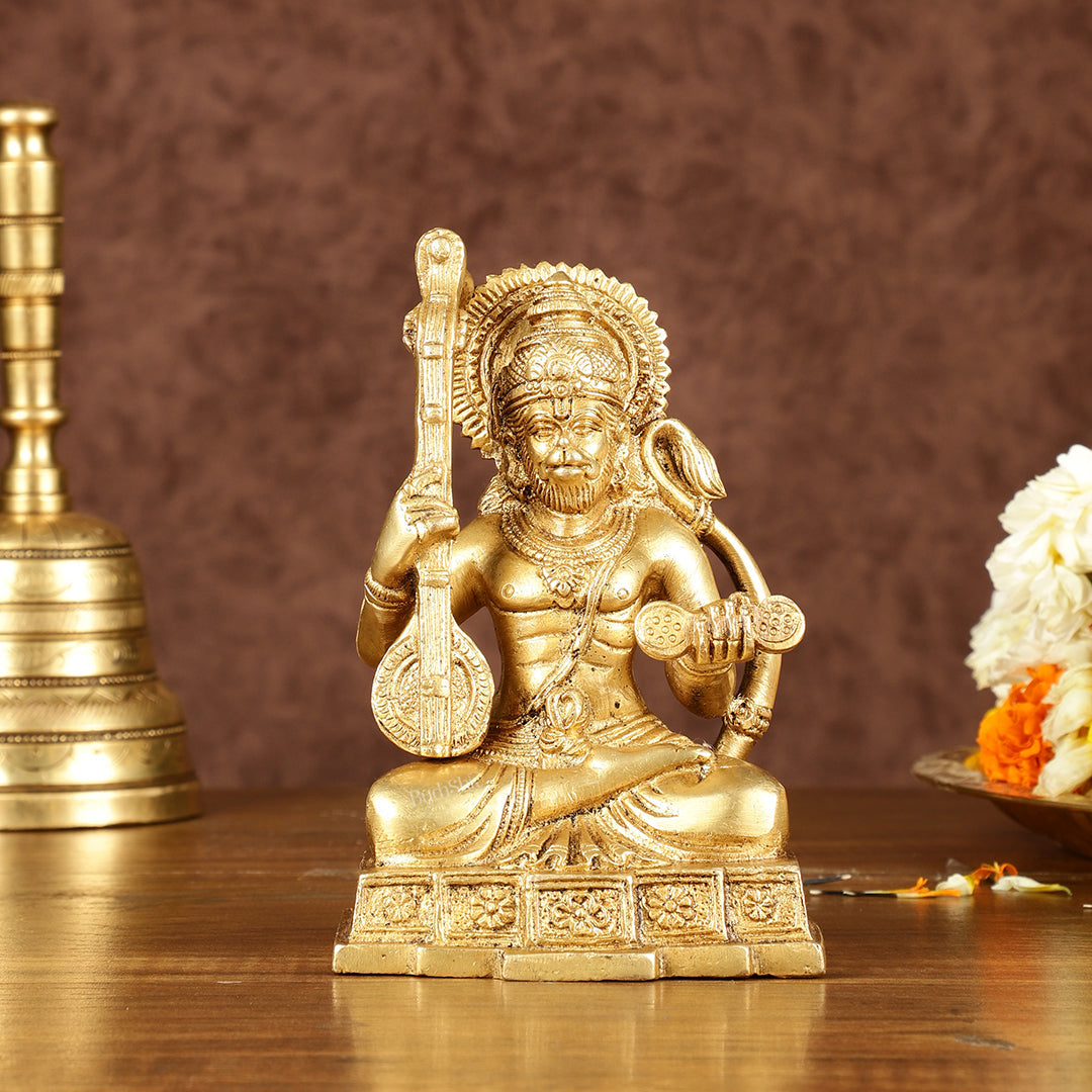 Unique Brass Bhajan Hanuman Idol | Height: 5.5 inch - Sama Homes Idol - Brass Sculpture - Eco-friendly - Sama Homes