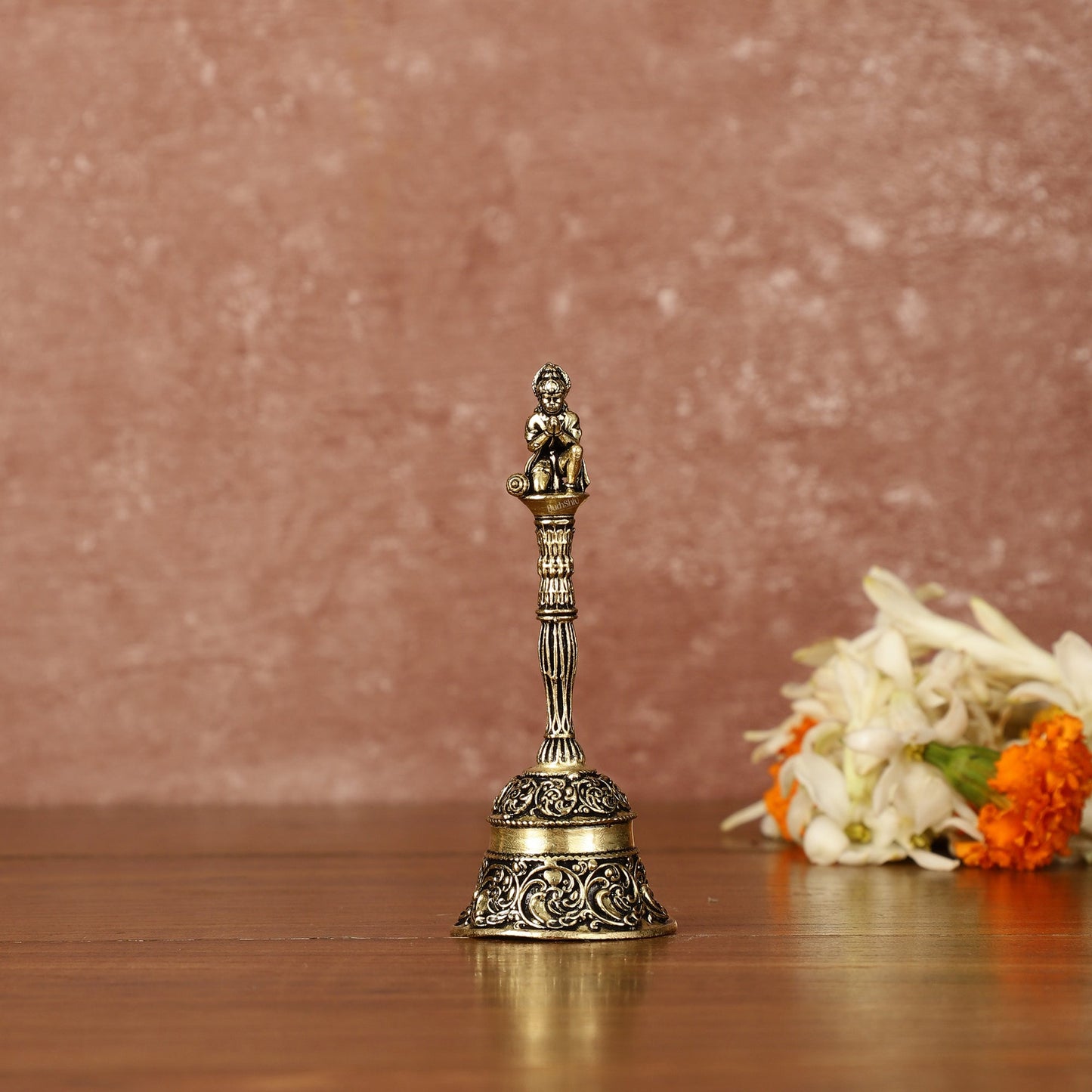 Pure Brass Small Hanuman Ji Hand Bell for Home Temple - 4" Tall - Sama Homes Idol - Brass Sculpture