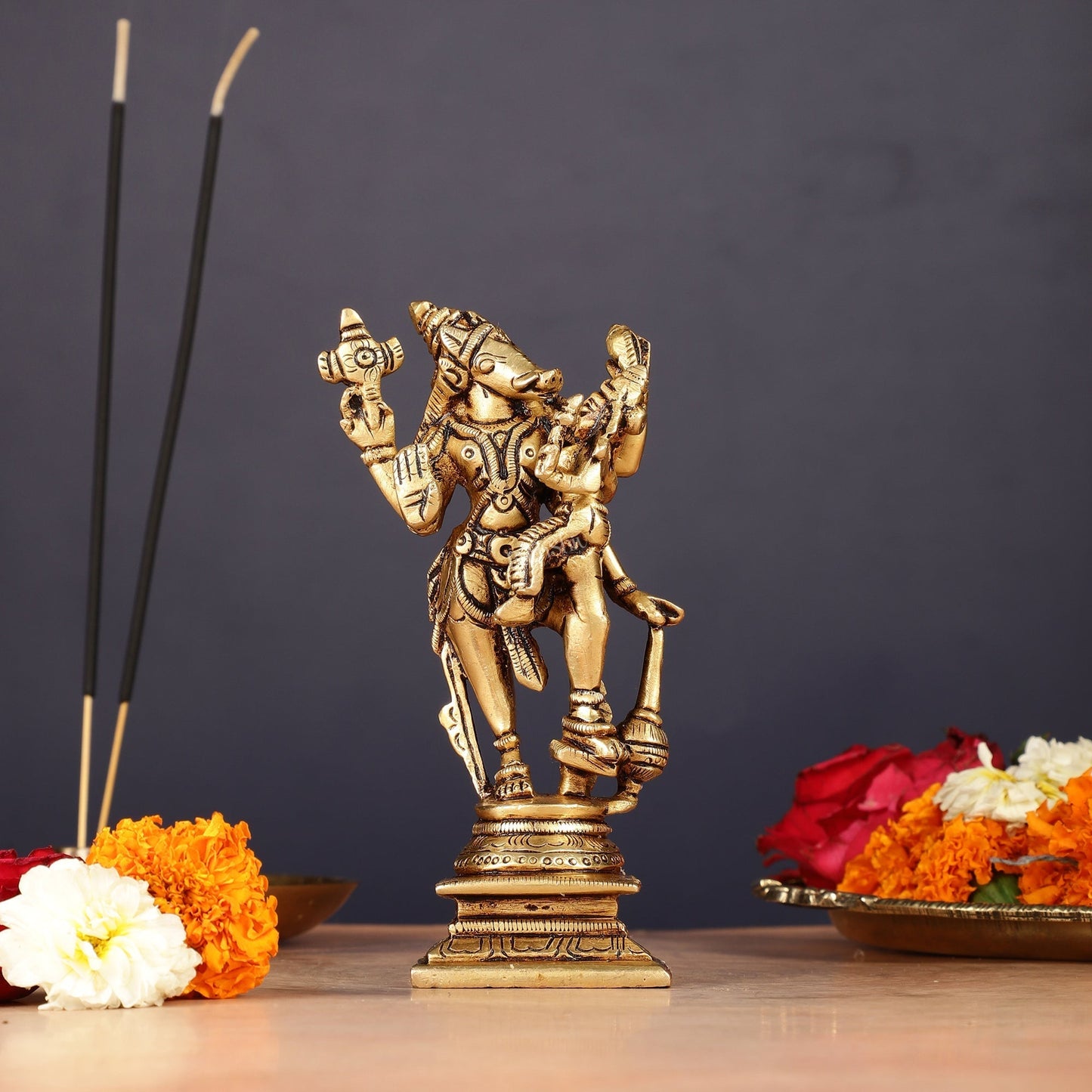 Pure Brass Bhu Varaha Swamy Idol 5" - Sama Homes Idol - Brass Sculpture