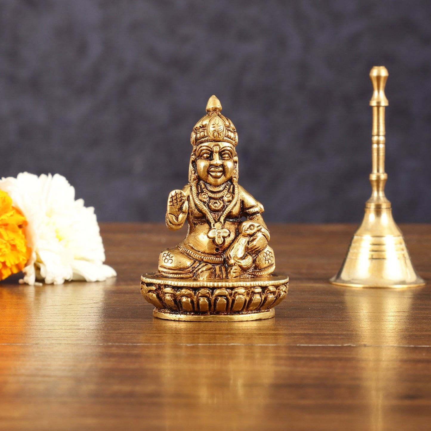 Brass Small Lord Kubera Idol - 3" Height | 100% Certified Copper & Brass - Sama Homes Idol - Brass Sculpture