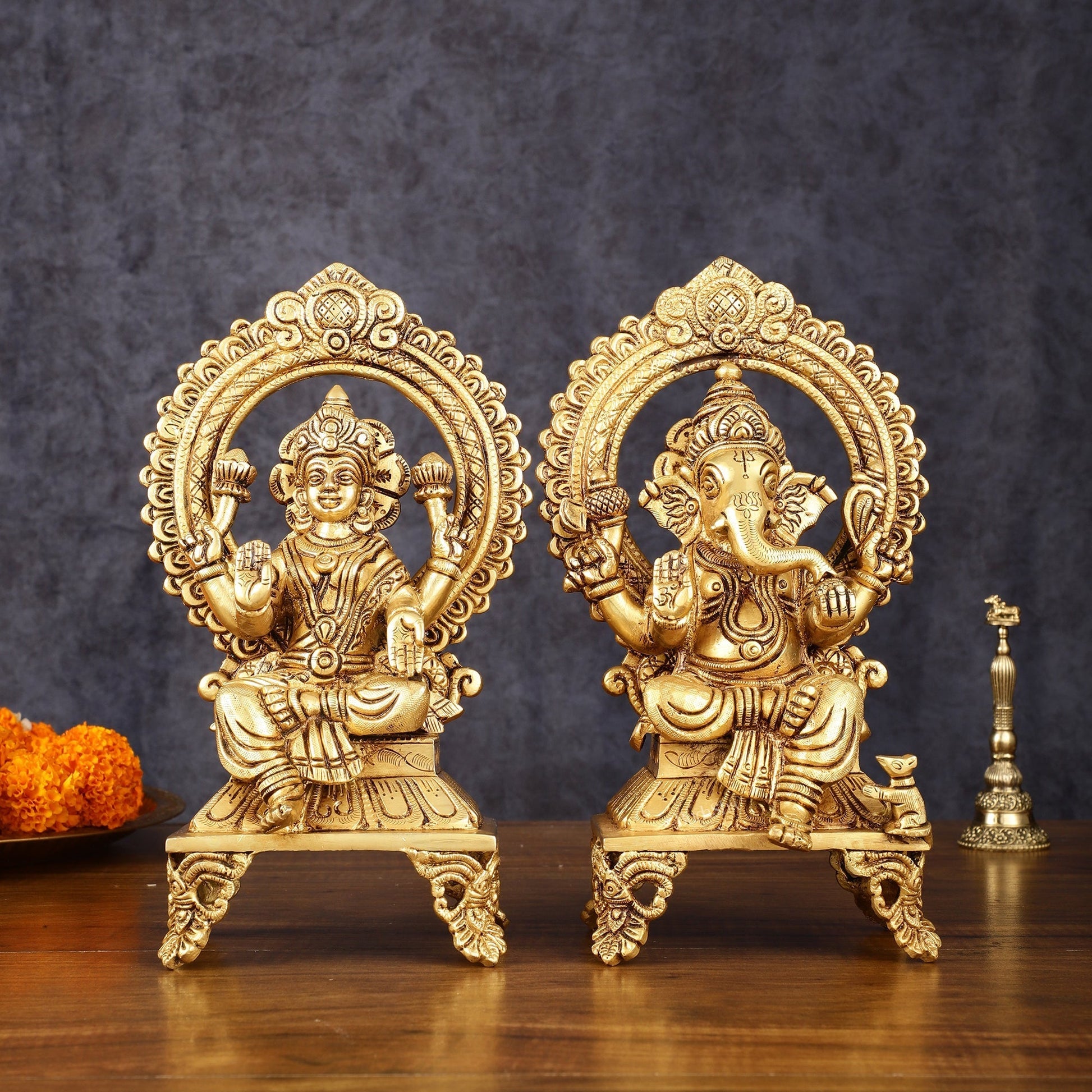 Brass SuperFine Ganesh Lakshmi idols 9.5" | 100% Certified Copper & Brass - Sama Homes Idol - Brass Sculpture - Eco-friendly - Sama Homes