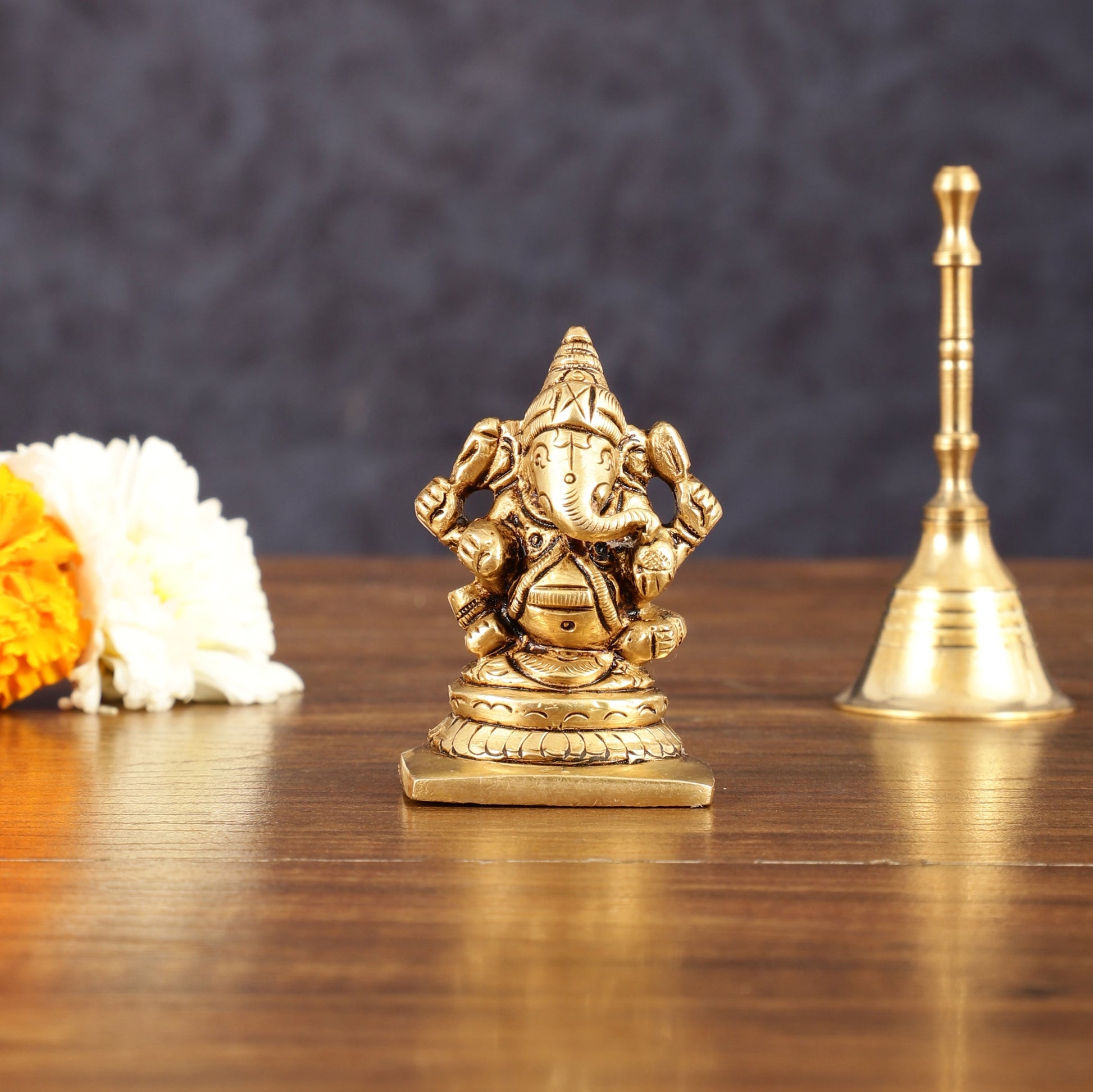 Pure Brass Lord Ganesha Miniature Idol - 2 Inch - Sama Homes Idol - Brass Sculpture - Eco-friendly - Sama Homes