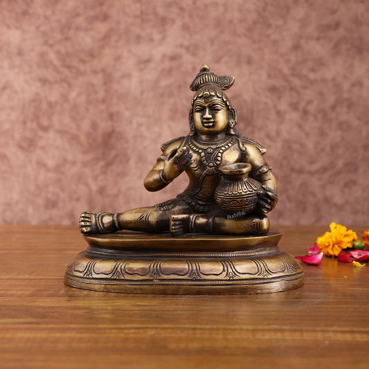 Vintage Pure Brass Makhan Chor Idol – Unique Handcrafted Statue - Sama Homes Idol - Brass Sculpture