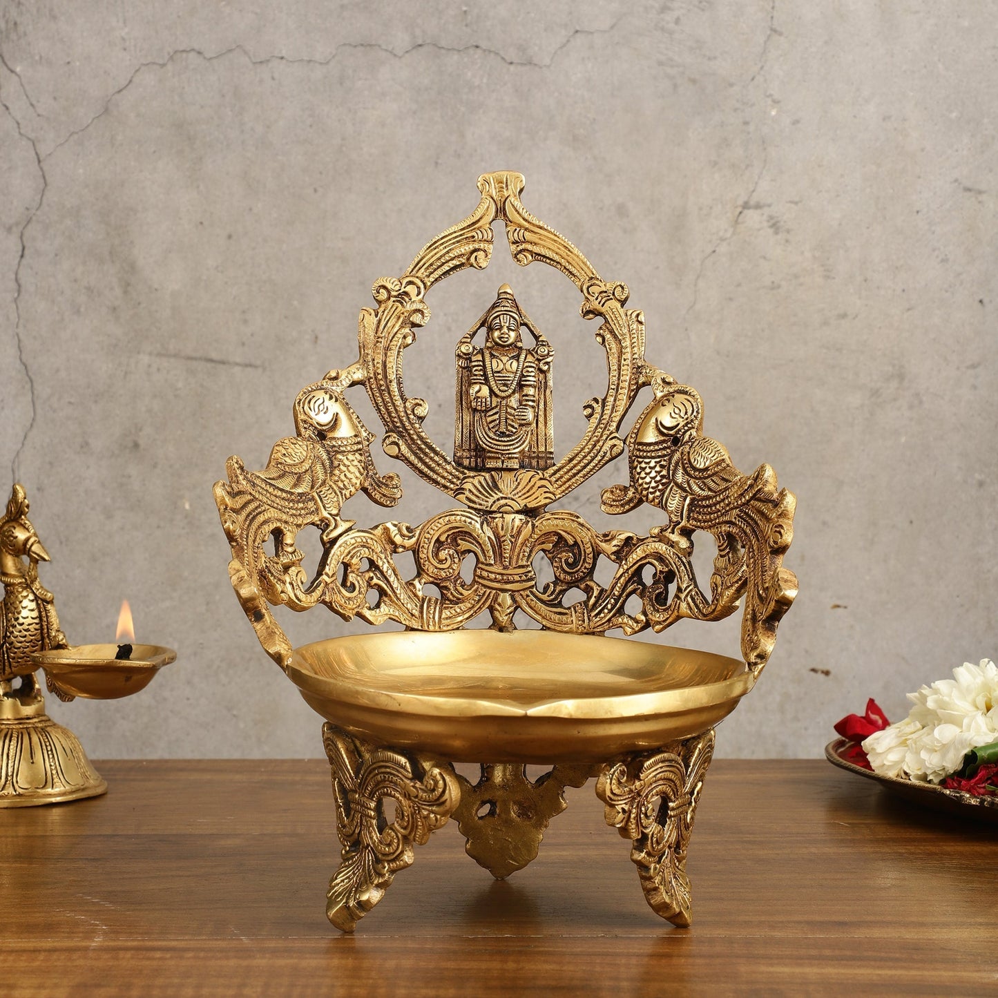 Brass Tirupati Balaji oil lamp diya- Large Size - 11.5 inch - Sama Homes Idol - Brass Sculpture