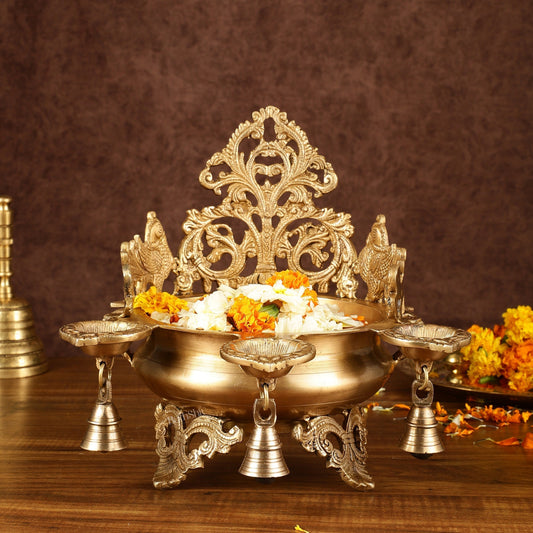 Pure Brass Intricate Urli with Diyas | Height: 11 inch – Sama Homes