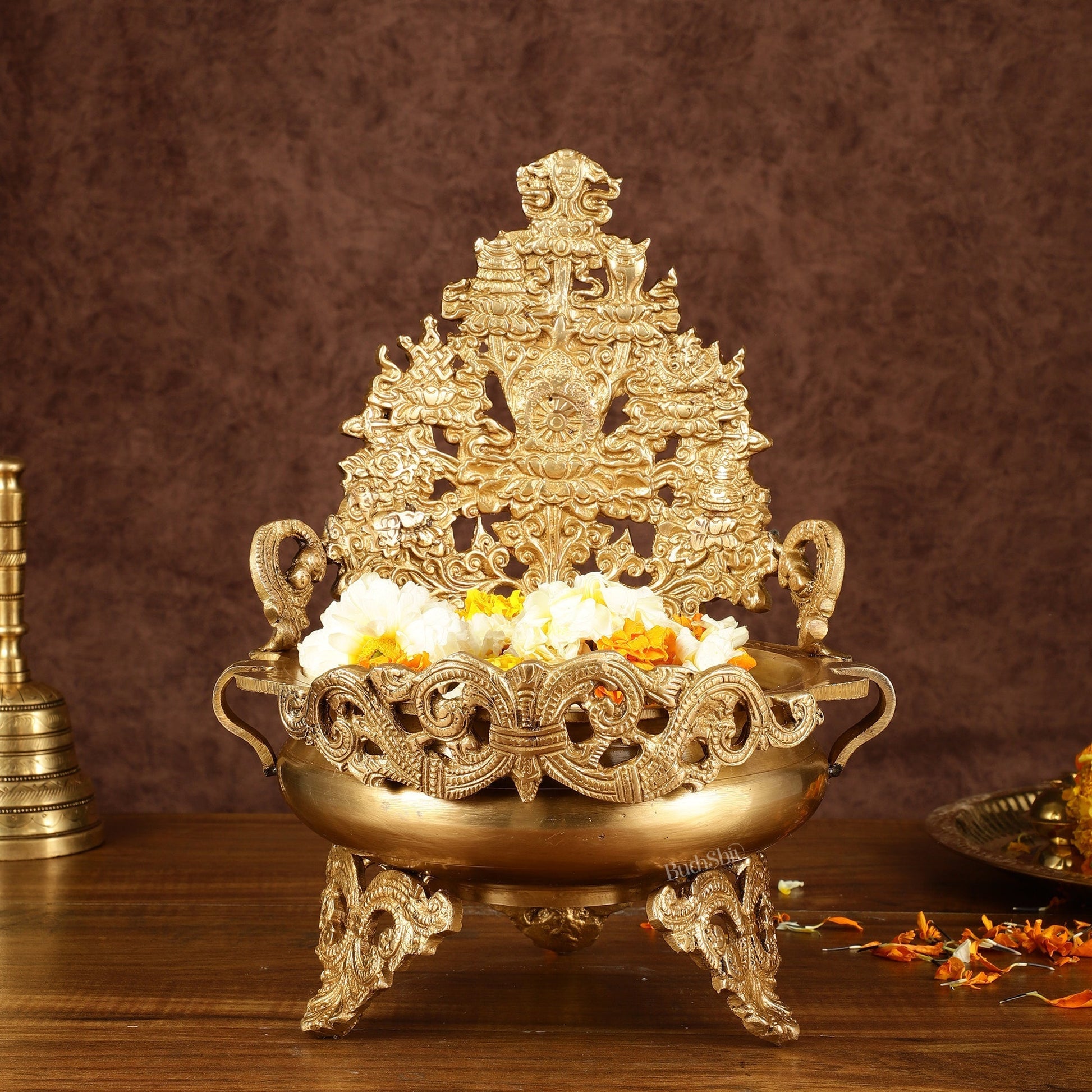 Pure Brass Urli Bowl Antique Style | 12 inch – Sama Homes - Eco-friendly - Sama Homes