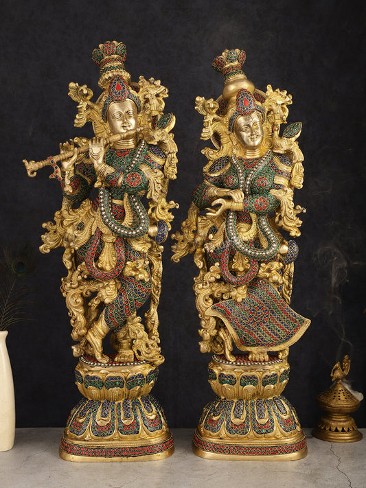 Handcrafted Brass Radha Krishna Idols 30" - Sama Homes Idol - Brass Sculpture