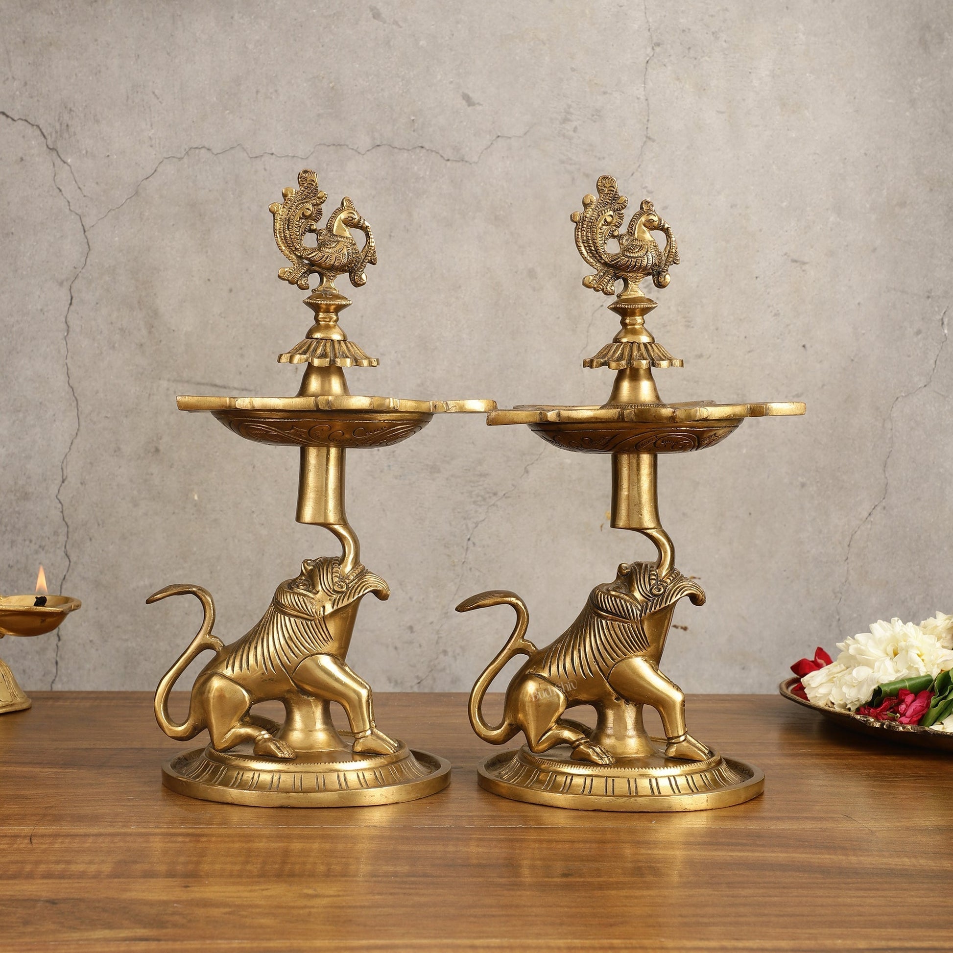 Brass Yali Peacock Lamp 12 " - Image 2